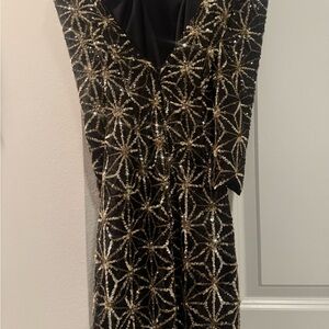 Gianni Bini Black and White Asymmetrical Cocktail Gown